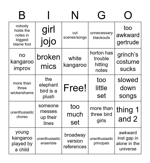 seussical bingo Card