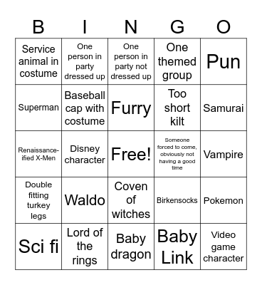 Ren Faire Bingo Card