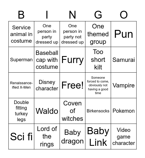 Ren Faire Bingo Card