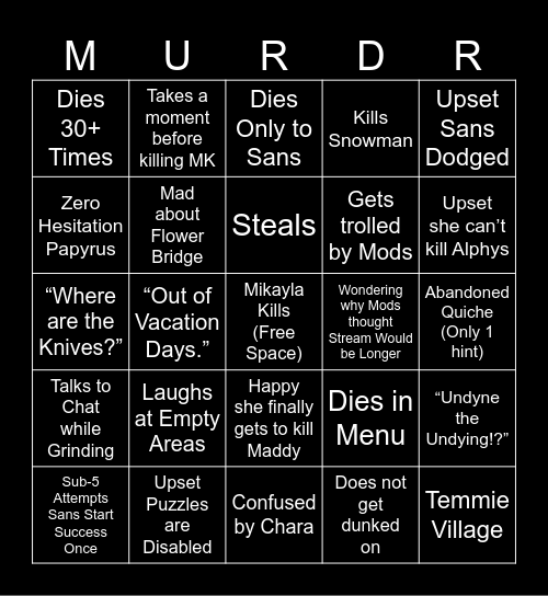 Mikayla No Mercy Bingo Card