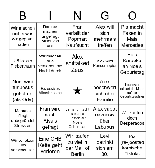 Noel & Fran Geburtstagsbingo Card