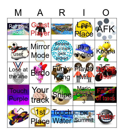 Mario Kart Bingo Card