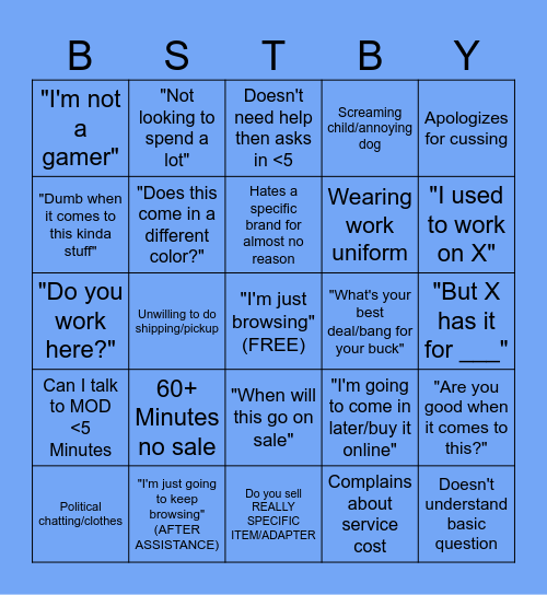 Unofficial Best Buy Bingo Card