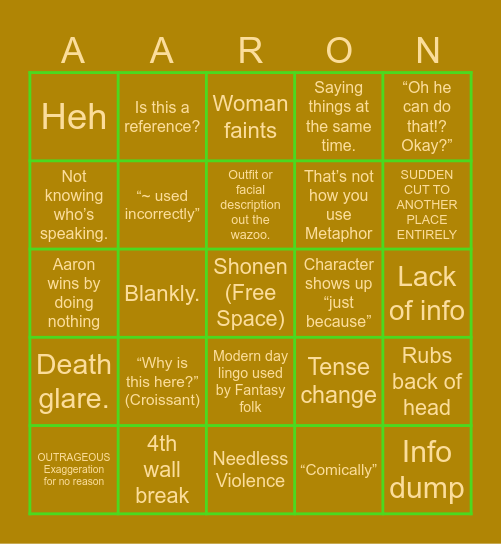 ATH Novel BINGO Card