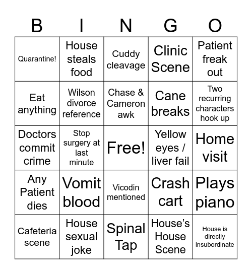 House Md Bingo Card