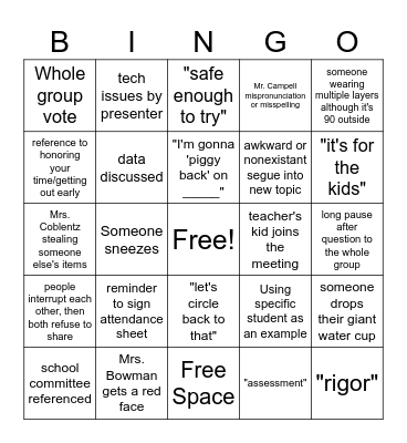 Back to School Bingo Card
