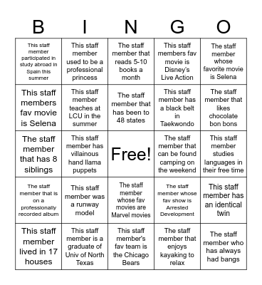 Bingo Breaker Bingo Card