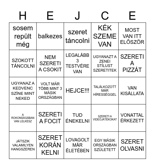 KERESS VALAKIT, AKI/AKINEK... Bingo Card
