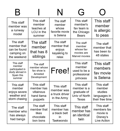 Breaker Bingo Card