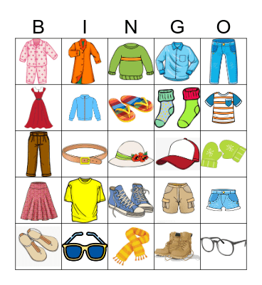 CLOTHES Bingo Card