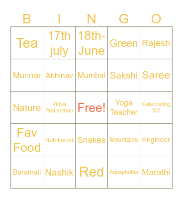 Meghana's 50th! Bingo Card