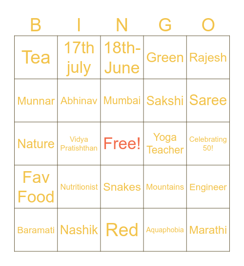 Meghana's 50th! Bingo Card