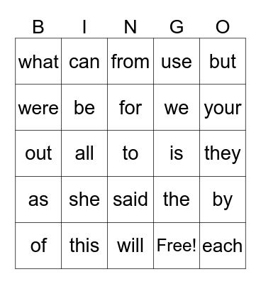 Test Bingo Card
