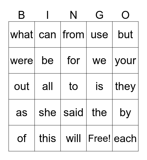 Test Bingo Card