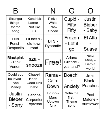 MUSIC BINGO! Bingo Card