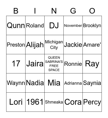 QUEEN SABRINA'S BIRTHDAY Bingo Card