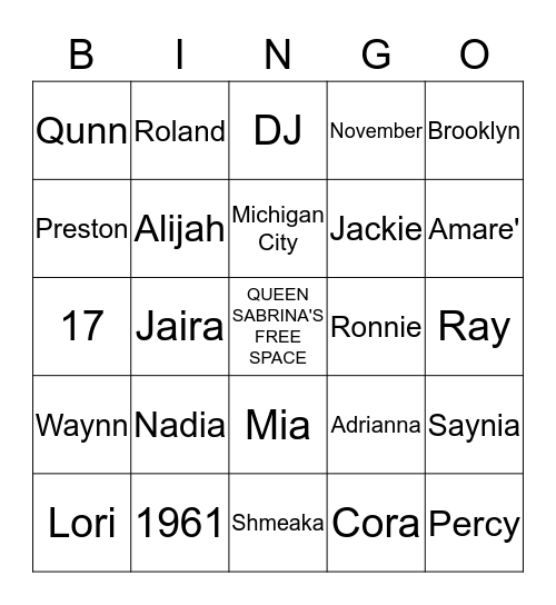 QUEEN SABRINA'S BIRTHDAY Bingo Card