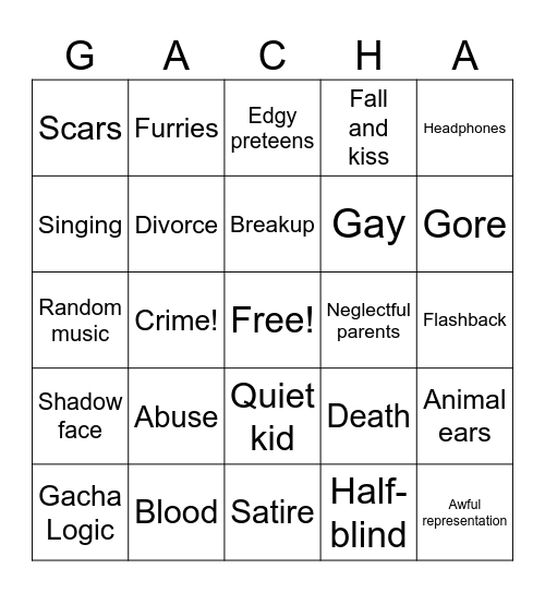 Gacha stories bingo Card