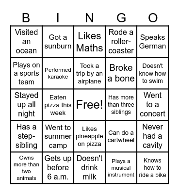 Classroom Bingo Card
