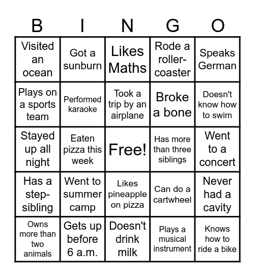 Classroom Bingo Card