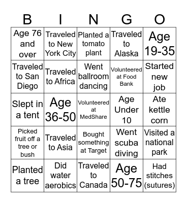 MedShare's Volunteer Heroes  Bingo Card