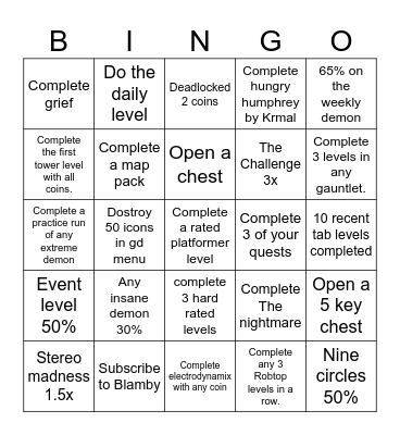 GD Bingo Card