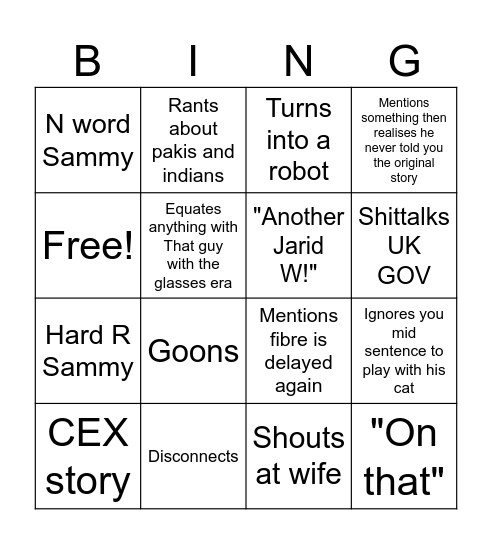 Sammy Bingo Card