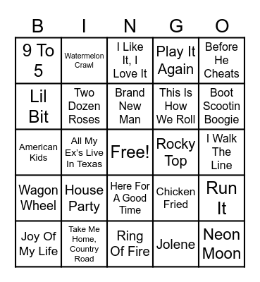 Country Music Bingo Card