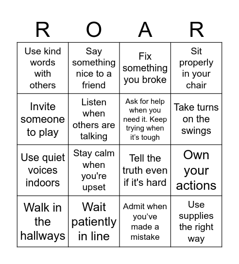 ROAR Bingo Card