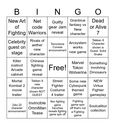 Evo 2025 Bingo Card