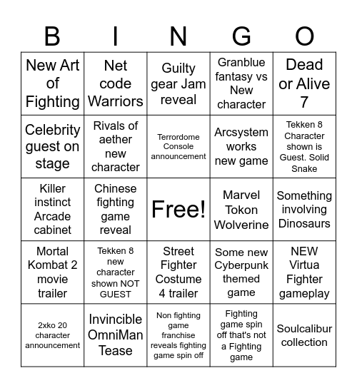 Evo 2025 Bingo Card