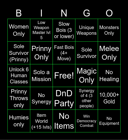 Disgaea Bingo Card