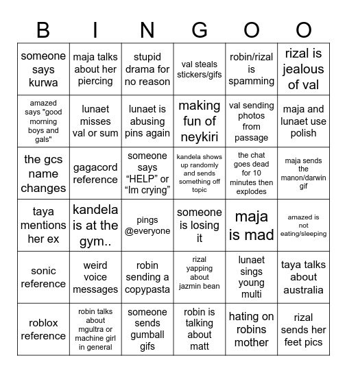lunaet lore Bingo Card