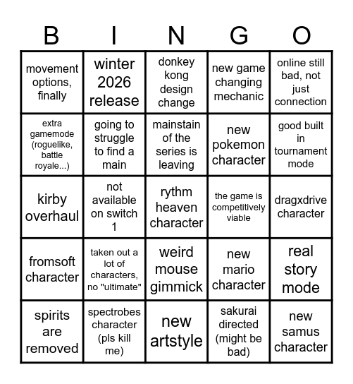 Smash 6 Predictions Bingo Card