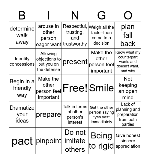 Let's Negotiate Bingo Card