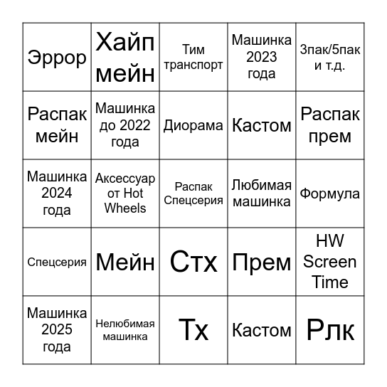 HW Bingo от hwhunt3r Bingo Card