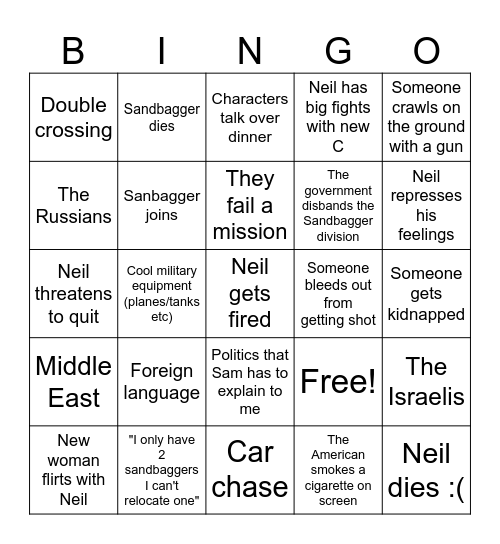 Bag of Sand Bingo Card