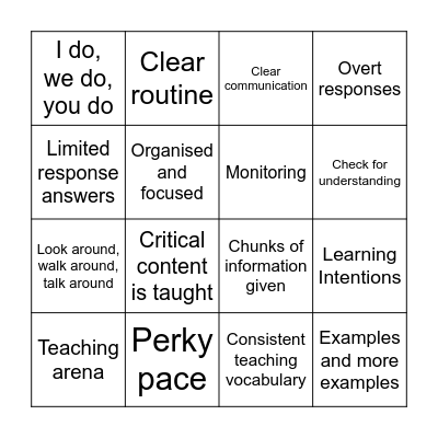 Explicit Instruction Bingo Card