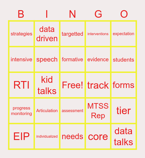 MTSS BUZZWORD Bingo Card