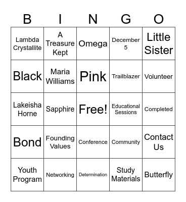 RHO CHAPTER RUSH AND LEARN Bingo Card
