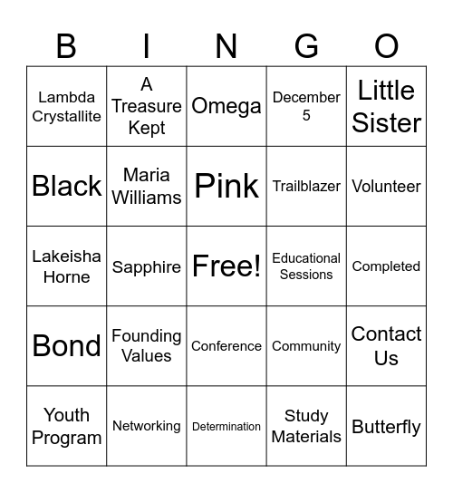 RHO CHAPTER RUSH AND LEARN Bingo Card