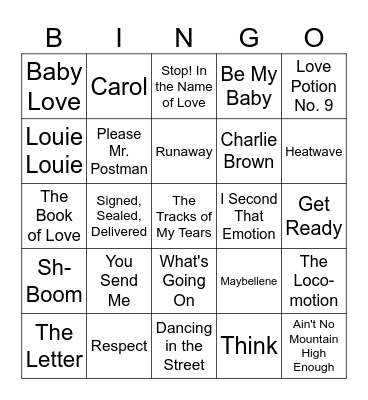 Motown and Rock 'n' Roll BINGO Card