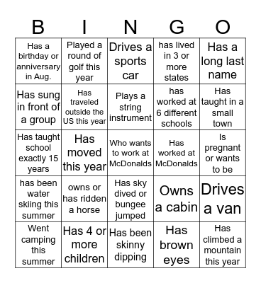 Faculty Bingo Card