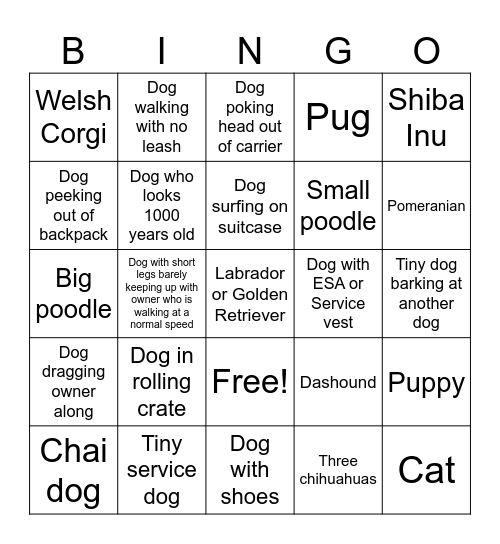 Airport Dogs Bingo Card