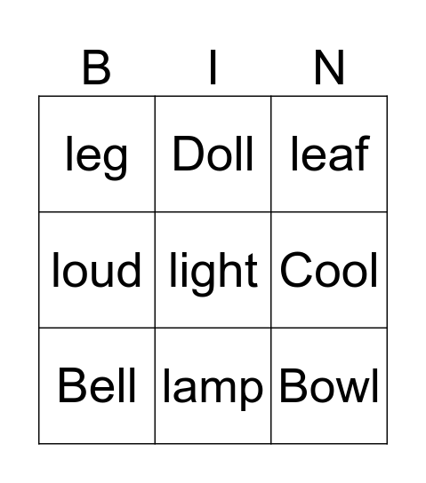 PRONS205 = Bingo Card