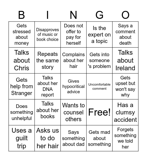 Mom Bingo Card
