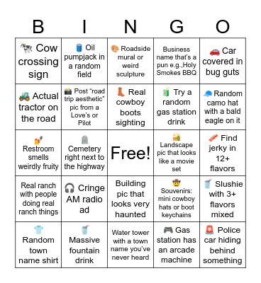 Travel Bingo: Albuquerque to Wichita/OKC Bingo Card