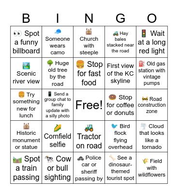 Travel Bingo: Wichita/OKC ➡ Kansas City Bingo Card