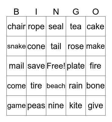 Long Vowel Bingo Card