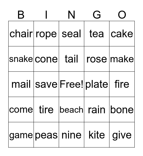 Long Vowel Bingo Card